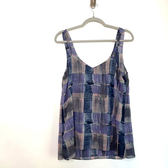 Cabi 4361 Quiz Top Painted Plaid Purple Pink Blue Tank Top Size Medium Preppy - Picture 2 of 7